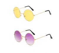 MEOAlBkey 2 gafas de sol redondas retro, estilo hippie de los años 70, gafas de sol redondas de moda vintage para hombre y mujer (amarillo/morado)
