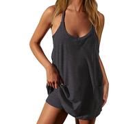 Meonsopoli Mini Dress, Women's Athletic Sleeveless Mini Dress with Built-In Shorts V Neck Spaghetti Strap Short Tennis Dresses with Pockets (Dark Gray,L)