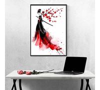 MEOSUEWI Mujer Pintura de Diamante Rojo Diamond Painting Adultos Pintura Diamante Bordado de Punto de Cruz Kits, Kit de Diamond Painting DIY 5d für Home Wand Decor, Büro, Regalos 70 x 95 cm PJY7 K-H