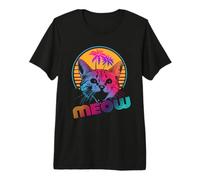 Meow Cat Outrun Retro 80s Vintage Funny Cats Lover Camiseta Premium