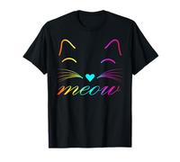 Meow Cute Cat Face Frase Divertida para Mujer Fan dei Gatti Camiseta