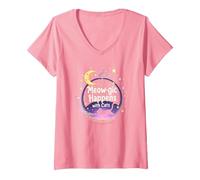 Meow-gic Happens with Cats - Bola de Cristal Encantadora Camiseta Cuello V, Mujer, Rosado, S