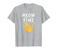 Meow Is Not The Time: Reloj de Gato caprichoso Camiseta, Hombre, Gris Jaspeado, L