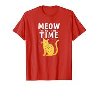 Meow Is Not The Time: Reloj de Gato caprichoso Camiseta, Hombre, Rojo, S