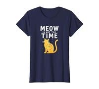 Meow Is Not The Time: Reloj de Gato caprichoso Camiseta, Mujer, Azul Marino, XXL