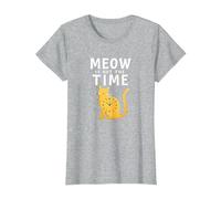 Meow Is Not The Time: Reloj de Gato caprichoso Camiseta, Mujer, Gris Jaspeado, S