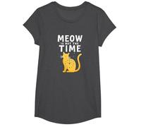 Meow Is Not The Time: Reloj de Gato caprichoso Camiseta, Niñas, Jaspeado Oscuro, L