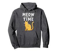 Meow Is Not The Time: Reloj de Gato caprichoso Sudadera con Capucha, Unisex para Adultos, Jaspeado Oscuro, S
