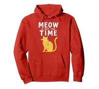 Meow Is Not The Time: Reloj de Gato caprichoso Sudadera con Capucha, Unisex para Adultos, Rojo, M