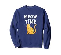 Meow Is Not The Time: Reloj de Gato caprichoso Sudadera, Unisex para Adultos, Azul Marino, L