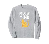 Meow Is Not The Time: Reloj de Gato caprichoso Sudadera, Unisex para Adultos, Gris Jaspeado, L