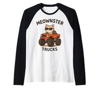 Meow Monster Truck Lindo Gatito Divertido Animal Gato Amante Niños Camiseta Manga Raglan