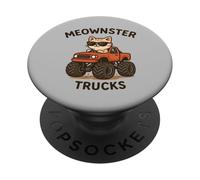 Meow Monster Truck Lindo Gatito Divertido Animal Gato Amante Niños PopSockets PopGrip Adhesivo