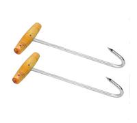 Meow&Woof Paquete de 2 ganchos de heno de caballo, resistentes de acero de 24 cm, incluye ganchos en S para colgar, mango de madera para un agarre cómodo