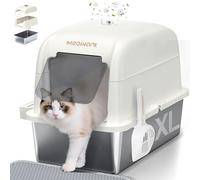 MeoWant Arenero Gatos Cubierto de Acero Inoxidable, Arenero Gato Grande con Pala y Estera de Doble Capa, Inodoro Cerrado en Forma de U, Inodoro Extraíble de 81 L con Pedal, Pala y Tapete (Blanco)