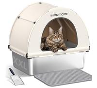 MeoWant Arenero Gatos Cubierto de Acero Inoxidable, Arenero Gato Grande con Pala y Estera de Doble Capa, Extraíble Inodoro Cerrado en Forma de U, Cubierta de Lona, Blanco