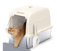 MeoWant Caja de Arena para Gatos de Acero Inoxidable, Arenero Gatos XXL con Pala y Estera de Doble Capa, Extraíble Inodoro Cerrado en Forma de U, Caja de Carbón Activado Oculta en Parte Superior