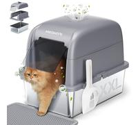 MeoWant Caja de Arena para Gatos de Acero Inoxidable, Arenero Gatos XXL con Pala y Estera de Doble Capa, Extraíble Inodoro Cerrado en Forma de U, Caja de Carbón Activado Oculta en Parte Superior