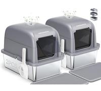 MeoWant XXL Caja de Arena para Gatos de Acero Inoxidable (Gris-2pcs)
