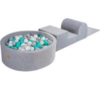 MEOWBABY 240x45cm/100 Bolas Parque Infantil con Pelotas y un Kit de Espuma para Niños Conjunto de Piscina de 4 Elementos Módulo de Espuma Hecho en EU Gris Claro: Gris/Blanco/Turquesa