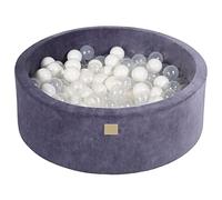 MEOWBABY Fuma Soft Foam Runde 90 x 30 cm Ball Bath con 200 Piezas de Bolas para bebés y niños pequeños - Baby Running Estable y Essentials, Terciopelo, Gris Azul: Blanco/Transparente