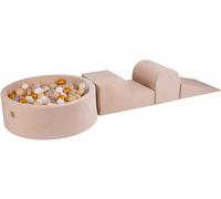 MeowBaby - Parque de juegos infantil de espuma color crema con piscina de bolas y 200 bolas oro/beige/blanco/transparente