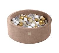 MEOWBABY Piscina de Bolas para bebé, Redonda, 90 x 30 cm, para niños, con 200 Bolas, Terciopelo, Beige: Dorado/Beige/Blanco/Transparente