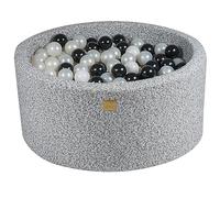 MEOWBABY Piscina de Bolas para bebé, Redonda, 90 x 40 cm, para niños con 300 Pelotas, Boucle, Gris Mezclado: Negro/Blanco/Blanco Perla