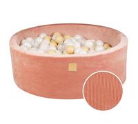 MEOWBABY Piscina de Pelotas Suave para Niños Pequeños - Piscina de Pelotas de Pana de 90 x 30 cm para Interior/Exterior con Pelotas Incluidas 200 Piezas - Albaricoque: Blanco Perla/Beige/Transparente