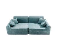 MEOWBABY Sofa Infantil Niños 2 Plazas - Sofa Cama Infantil Plegable - Sofa Modular Niños para Jugar y Descansar - Mini Sofa Niño de Espuma - Confort y Diversión para los más Pequeños, Pana, Turquesa