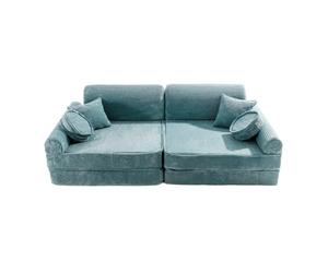 MEOWBABY Sofa Infantil Niños 2 Plazas - Sofa Cama Infantil Plegable - Sofa Modular Niños para Jugar y Descansar - Mini Sofa Niño de Espuma - Confort y Diversión para los más Pequeños, Pana, Turquesa