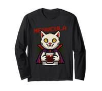 Meowcula Funny Pixel Art - Gato Vampiro para Halloween Manga Larga