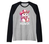 Meowdy Cat Bachelorette Cowboy Cute Pink Cowgirl Funny Cat Camiseta Manga Raglan