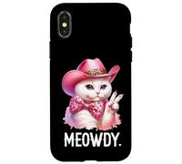 Meowdy Cat Bachelorette Cowboy Cute Pink Cowgirl Funny Cat Carcasa para iPhone X/XS