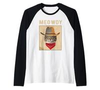 Meowdy Cowboy Hat Cat Funny Kitty Kitten Cats Lovers Camiseta Manga Raglan