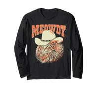 Meowdy! Funny Country Music Cat Cowboy Hat Vintage Manga Larga