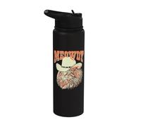 Meowdy! Funny Country Music Cat Cowboy Hat Vintage Stainless Steel Insulated Water Bottle