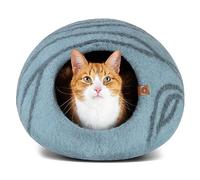 MEOWFIA Cueva de Cama para Gatos de Fieltro Premium - Cama Hecha a Mano 100% Lana Merina para Gatos y Gatitos (Tonos claros) (Grande, Turquesa Vibrante)