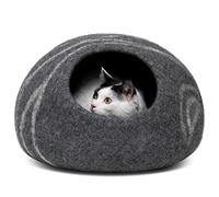 MEOWFIA Cueva de Cama para Gatos de Fieltro Premium - Cama Hecha a Mano Lana Merina para Gatos y Gatitos (Tonos Oscuros) (Mediano, ónix de Medianoche)
