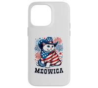 Meowica 4 de Julio patriótico Americano Fuegos Artificiales Gato Meowica Carcasa para iPhone 14 Pro MAX
