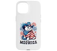 Meowica 4 de Julio patriótico Americano Fuegos Artificiales Gato Meowica Carcasa para iPhone 15