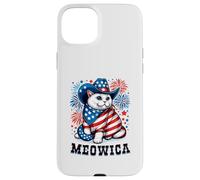 Meowica 4 de Julio patriótico Americano Fuegos Artificiales Gato Meowica Carcasa para iPhone 15 Plus