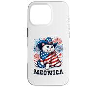 Meowica 4 de Julio patriótico Americano Fuegos Artificiales Gato Meowica Carcasa para iPhone 16 Pro