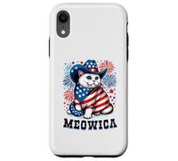Meowica 4 de Julio patriótico Americano Fuegos Artificiales Gato Meowica Carcasa para iPhone XR