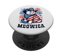 Meowica 4 de Julio patriótico Americano Fuegos Artificiales Gato Meowica PopSockets PopGrip Adhesivo