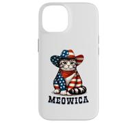 Meowica Cat 4 de Julio Bandera Estadounidense Fuegos Artificiales Gato patriótico Carcasa para iPhone 14