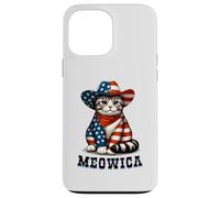 Meowica Cat 4 de Julio Bandera Estadounidense Fuegos Artificiales Gato patriótico Carcasa para iPhone 13 Pro MAX