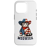 Meowica Cat 4 de Julio Bandera Estadounidense Fuegos Artificiales Gato patriótico Carcasa para iPhone 16 Pro
