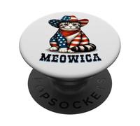 Meowica Cat 4 de Julio Bandera Estadounidense Fuegos Artificiales Gato patriótico PopSockets PopGrip Adhesivo