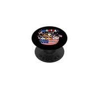 Meowica Cat 4 de Julio Bandera Estadounidense PopSockets PopGrip Adhesivo